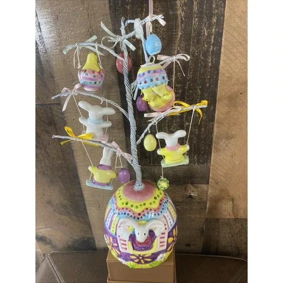 Vintage 90s Porcelain Easter Ornament Tree Whimsical Bunny Chick ~ REPAIR Needed