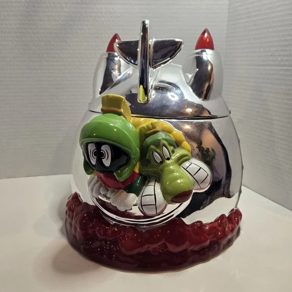 VTG RARE Marvin the Martian Daffy &  Porky Warner Bro's Cookie Jar Light Up Ship