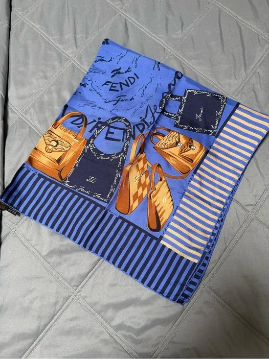 FENDI Blue Printed Silk Pocket Square