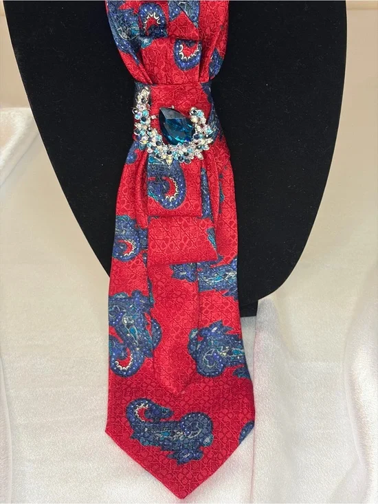 Dior Red and Blue Paisley Silk Scarf