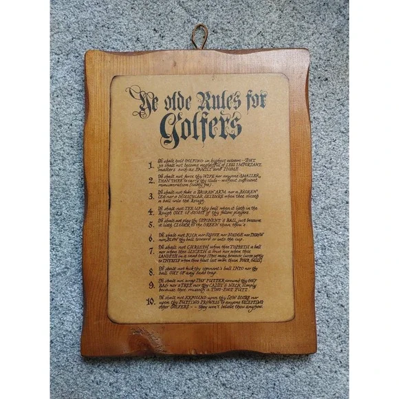 Vintage Golfers 10 Commandments Wooden Sign Humor Wall Plaque Bar Decor Mancave