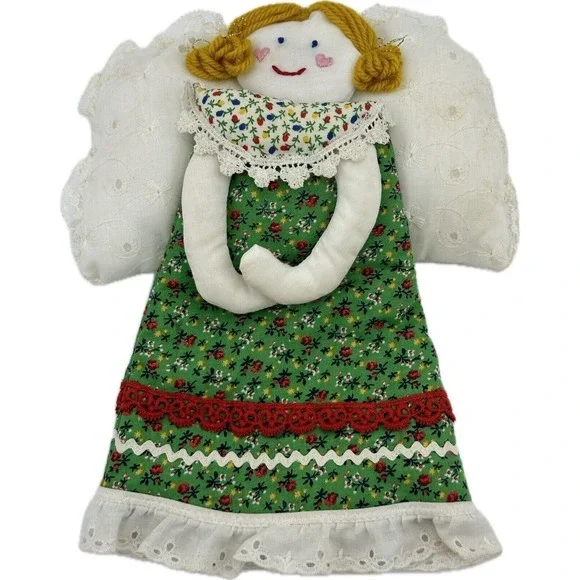 VTG Angel Cloth Christmas Tree Topper Hand Made Sewn Eyelet Lace Granny Core 10