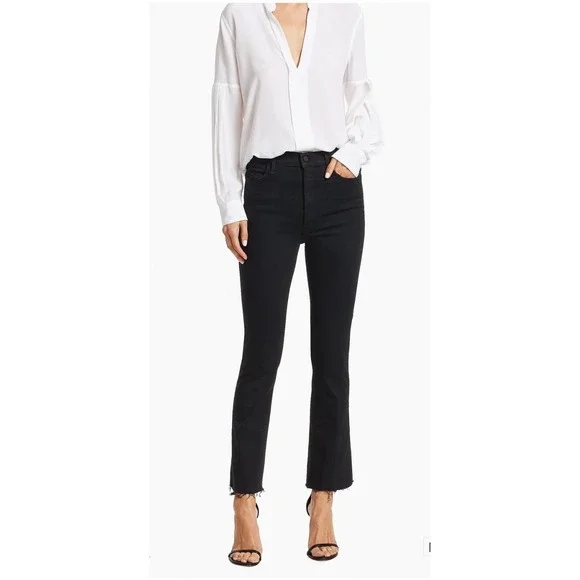 Mother Hustler Ankle Fray Jeans Not Guilty Black High Rise Flare Size 28