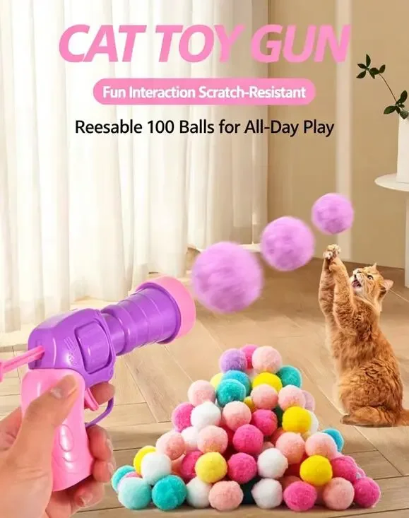 Interactive Cat Ball Launcher Gun | Cat Plush Ball Shooter Toy