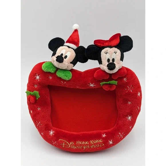 Disneyland Hong Kong Christmas Plush Picture Frame‎ Mickey Minnie Snowflakes 8