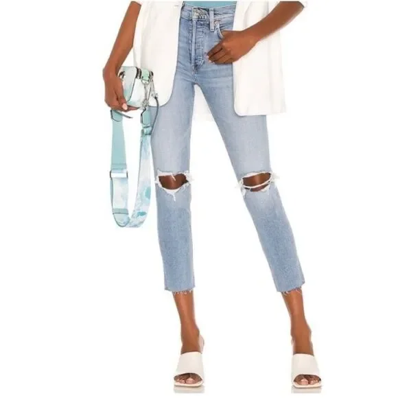 RE/DONE Originals 90s High Rise Ankle Crop Frayed Hem Light Dusk Destroy Size 27