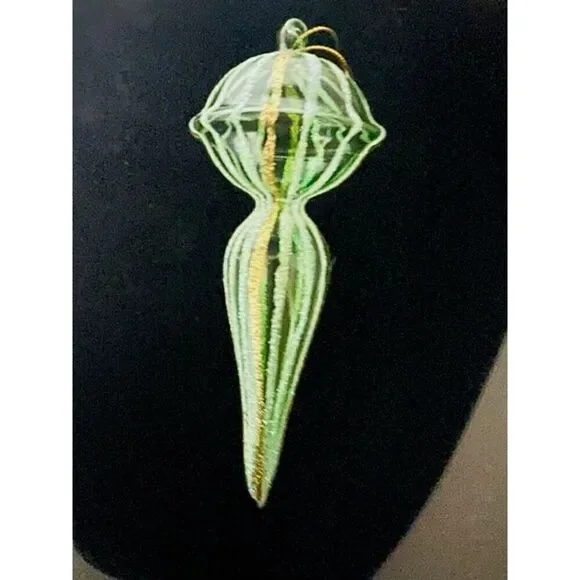 Christmas ornament green clear glass spiral ball finial icicle 8