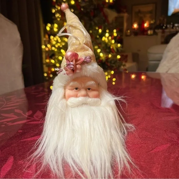 Santa Ornament Claus Porcelain Head Victorian Sit On Table/ Hang On Tree 9” Real