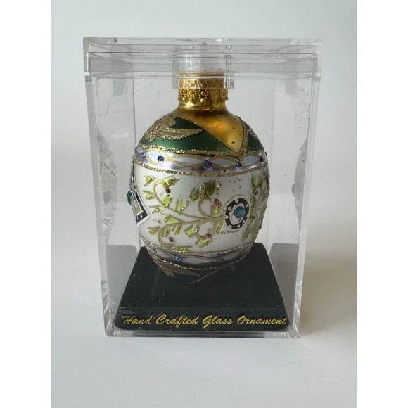 Mercury Glass Jeweled Egg‎ Shaped Christmas Ornament  Boxed