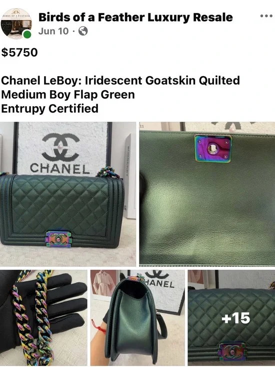 CHANEL LeBoy Iridescent Green Quilted Goatskin Flap Bag with Multicolor Hardware