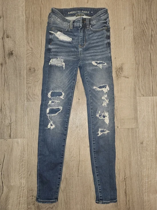 American Eagle Outfitters Ripped Hi-Rise Skinny Jeans - Blue