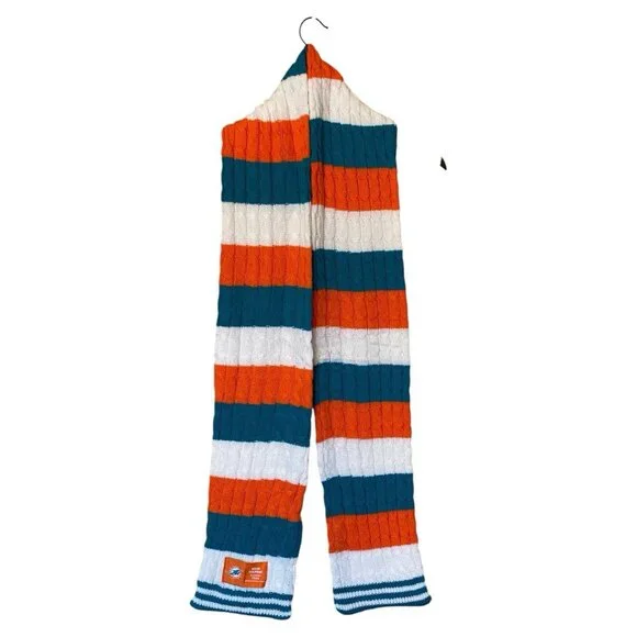 Miami Dolphins Orange Teal White Knit Scarf Football NFL 7