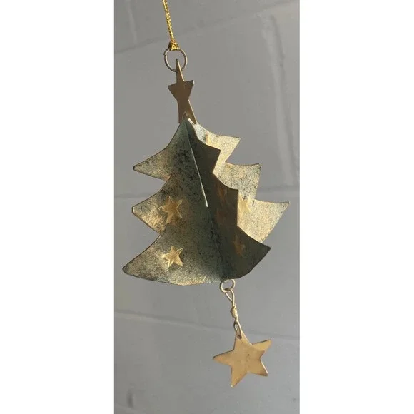 Vintage Metal‎ Christmas Tree Ornament Dangling Star Rustic Bronze Gold 6 Inches