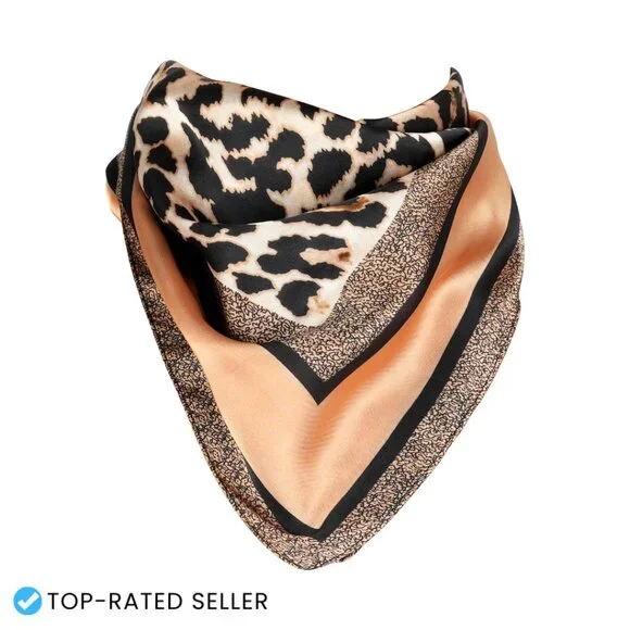Satin Silk Scarf Leopard Print Unisex Fashion Accessory Versatile Wrap