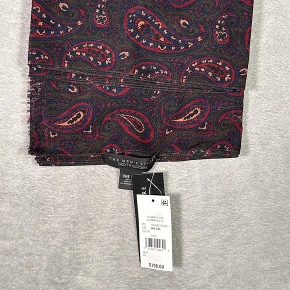 The Men's Store Bloomingdale's Scarf Mens Green Wool Mantero Paisley Made Italy
