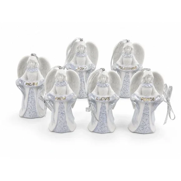 Set of 6 Porcelain Angel Christmas Ornaments Hope Faith Love Joy Peace Blessing2