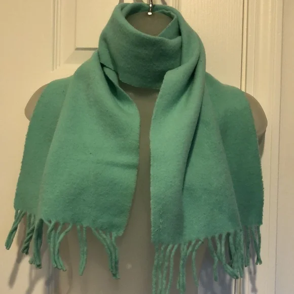 Very stylish oblong scarf Lambswool turquoise color Fringed