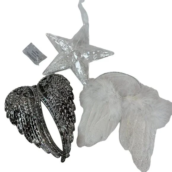 Love & Faith Christmas Tree‎ Ornament Collection set of 3 NEW Star & Angel Wings