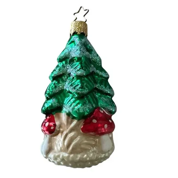 Christmas‎ Tree with Santa & Mushrooms Glass Christmas Ornament 3