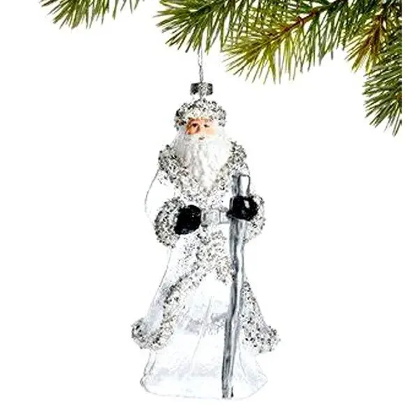 Holiday Lane Gilded Glamour Silver Santa Glass Ornament 8in Holiday Glam New