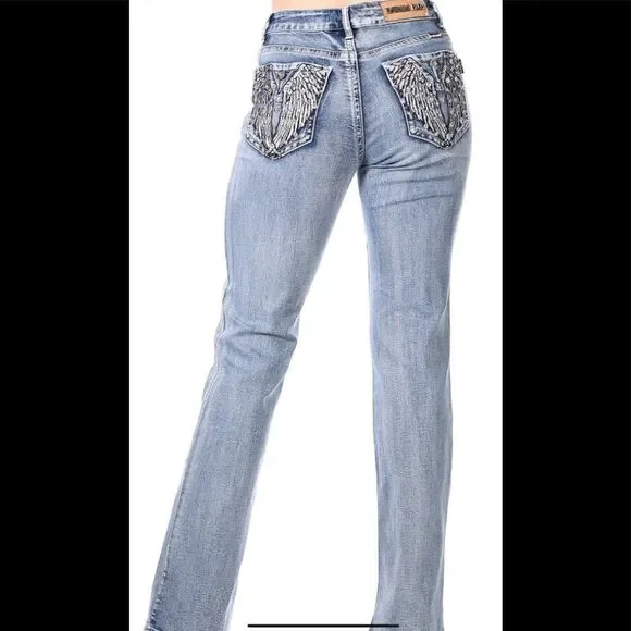 Platinum Plush Angel Wing Rhinestone Jeans