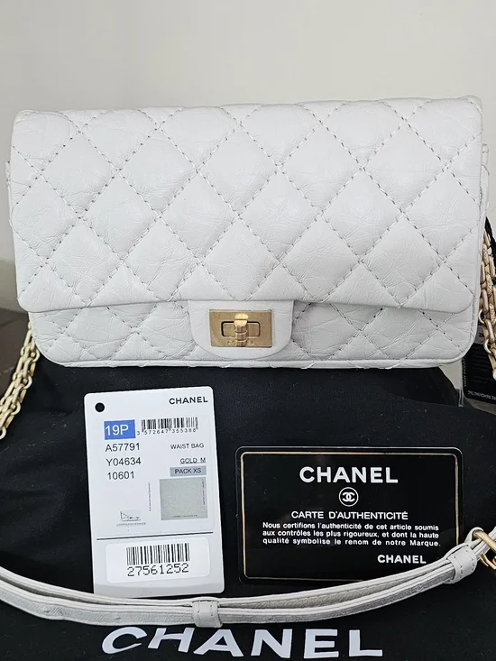 CHANEL Reissue White Quilted Mini Waist Bag with Gold-Tone Turn Lock AUTHENTIC