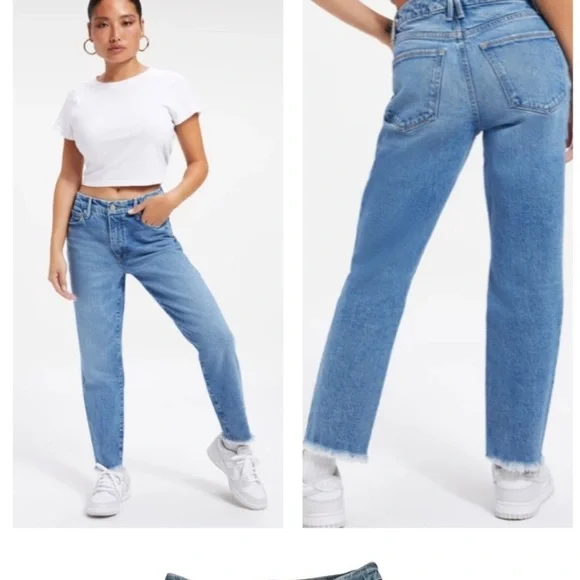 Good American Good Girlfriend Frayed Jeans In Blue942 Size 6/28