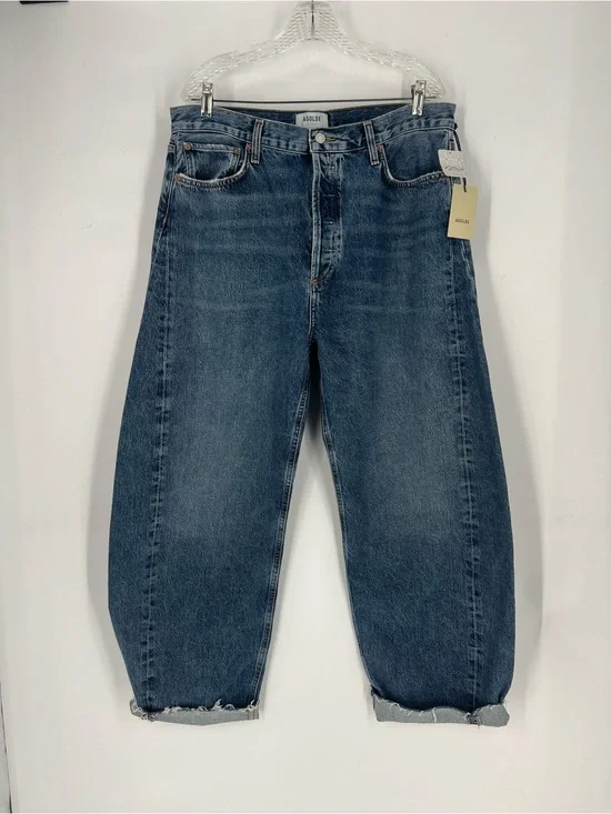 Agolde Luna Pieced Dark Wash Horseshoe Barrel Denim Jeans in Control 33 NWT