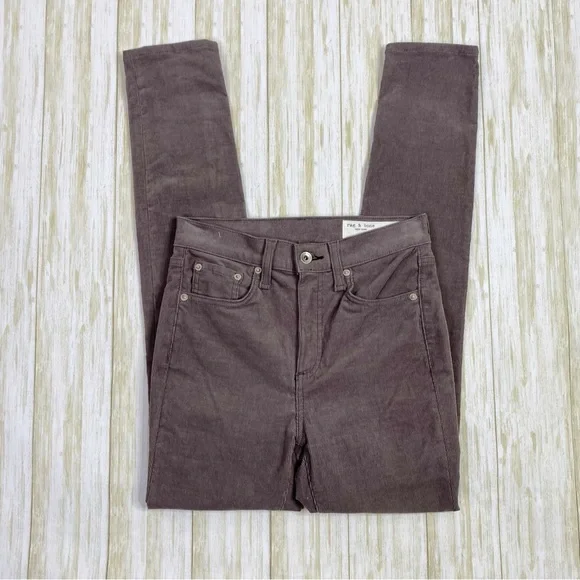 Rag & Bone High Rise Skinny Gray Nickel Corduroy Denim Jeans