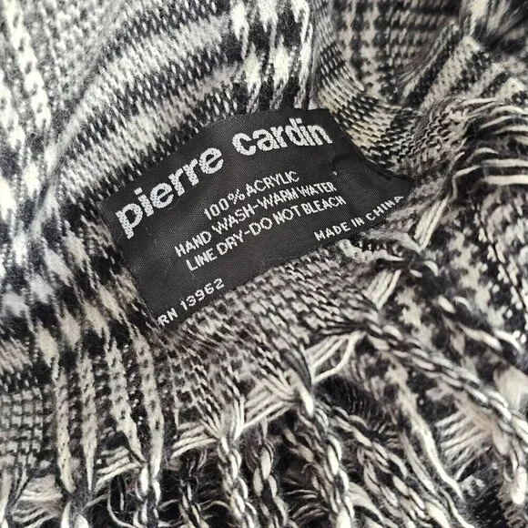 1970s Pierre Cardin Scarf Black White Plaid 72 in X 12.5 in Rectangle Unisex