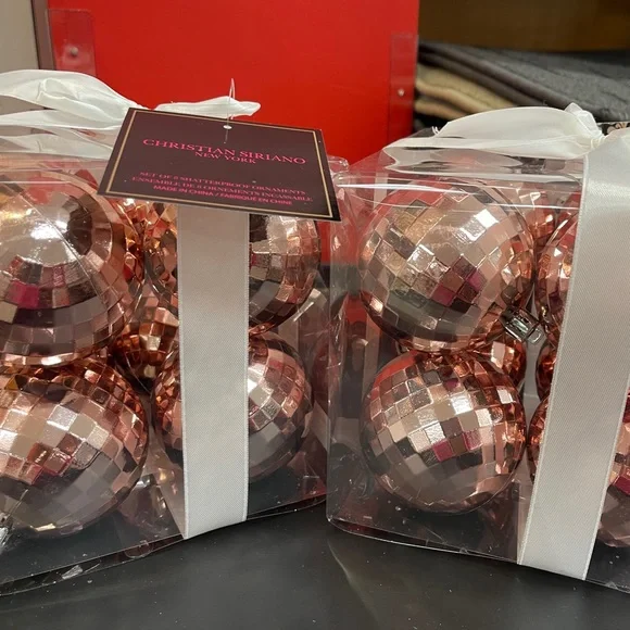 PINK Disco Mirror Ball Ornament 🩷🪩 2 sets of 8 Shatterproof, Siriano NIB