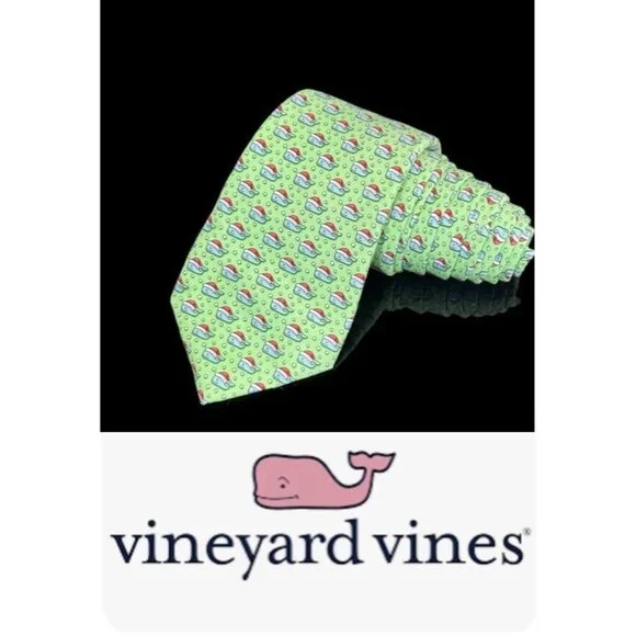 Vineyard Vines Holiday Teen Boys Neck Tie Mint Green Whale Santa Hat Christmas S