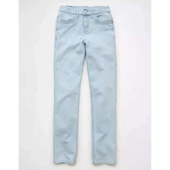 American Eagle 2 SHORT High Rise Curvy Straight Leg Jeans Light Wash