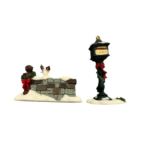 Lemax Carole Towne Santa's Mailbox & Stone Wall Christmas‎ Village Retired