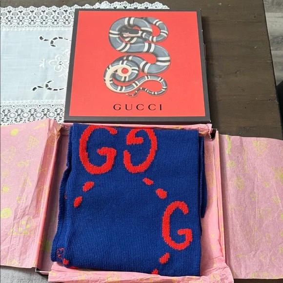 Gucci Blue and Red Ghost Scarf