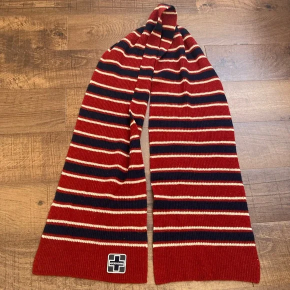 Abercrombie & Fitch Red and Navy Striped Winter Scarf Y2K Wool Blend