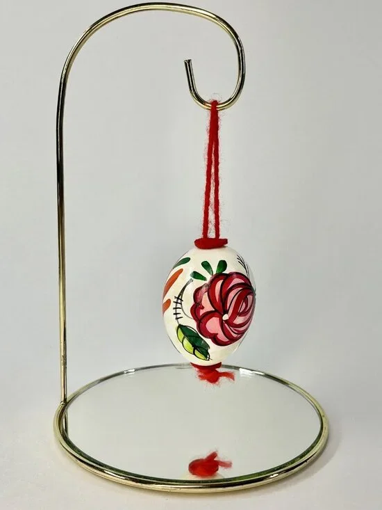 Vintage Hand Painted Real Blown Hollow Egg Floral Ornament Hanging Flowers