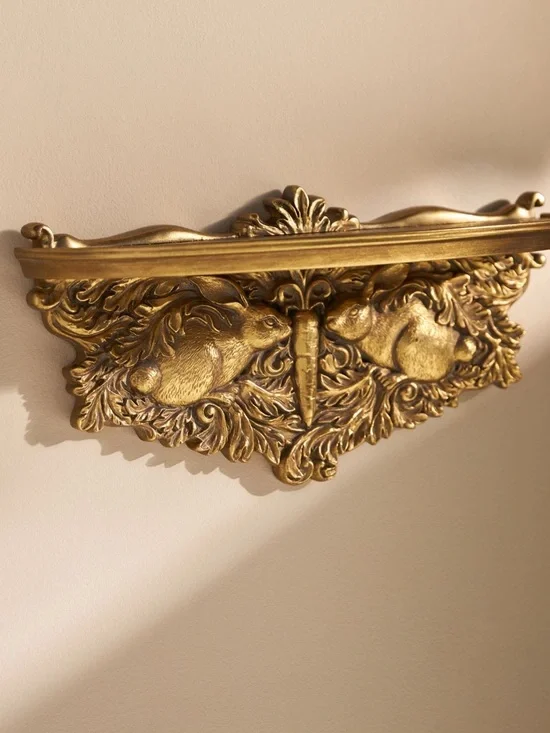Anthropologie Wood Manor Gold Rabbit Decorative Wall Shelf
