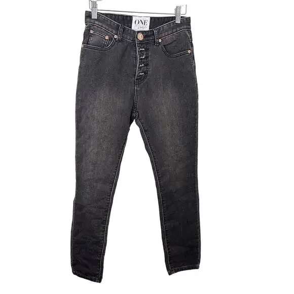 NWT One Teaspoon Sz26 Black Dixies Button Fly High Rise Straight Leg Denim Jeans