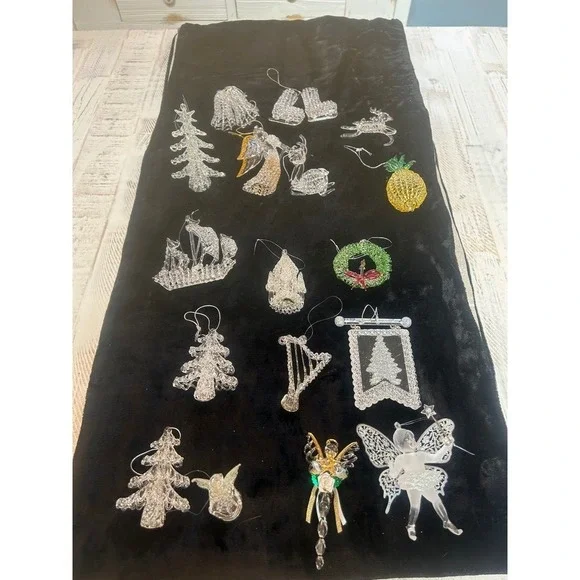 Vintage Spun Glass Christmas Ornament Lot 15pc Angel Fairy Tree Ice Skates Clear