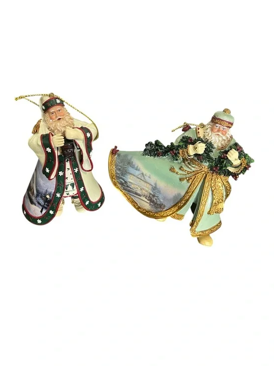 Thomas Kinkade set of 2 old world Santa Christmas ornaments