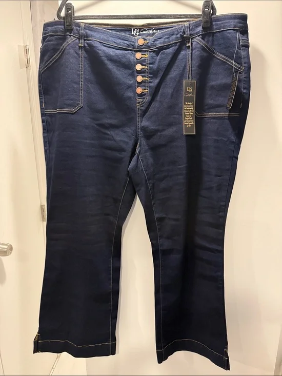 DG2 by Diane Gilman Dark Wash Button-Fly Pull On Jeans Flare Jeans