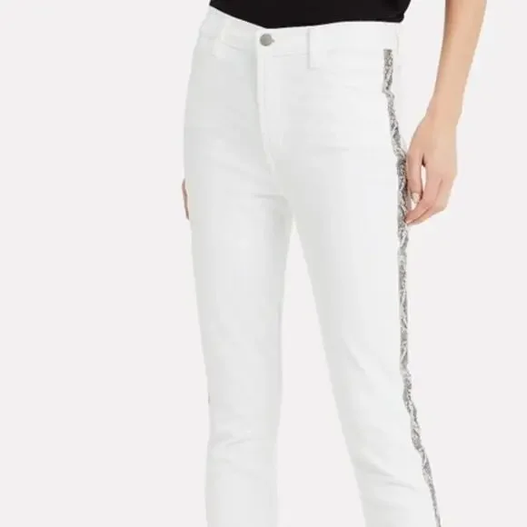 JBRAND ALANA SNAKESKIN STRIPE JEANS IN WHITE Size 26