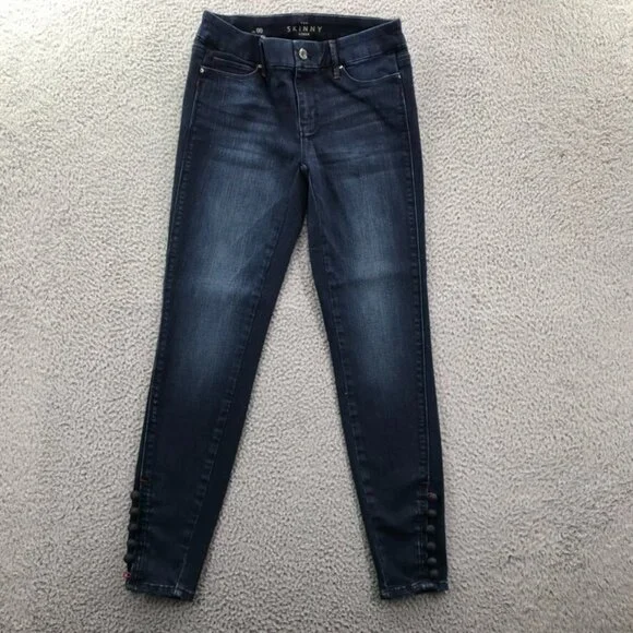 WHBM Womens Size 00 The Skinny Ankle Button Hem Detail Dark Stretch‎ Denim Jeans