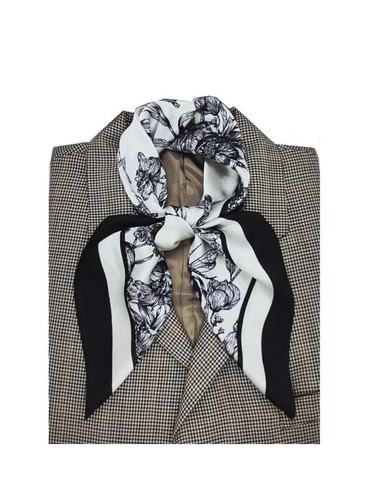✨✨Elegant Bandana Square Scarf Silky Satin Soft BLACK WHITE Neck Scarfs Headwrap