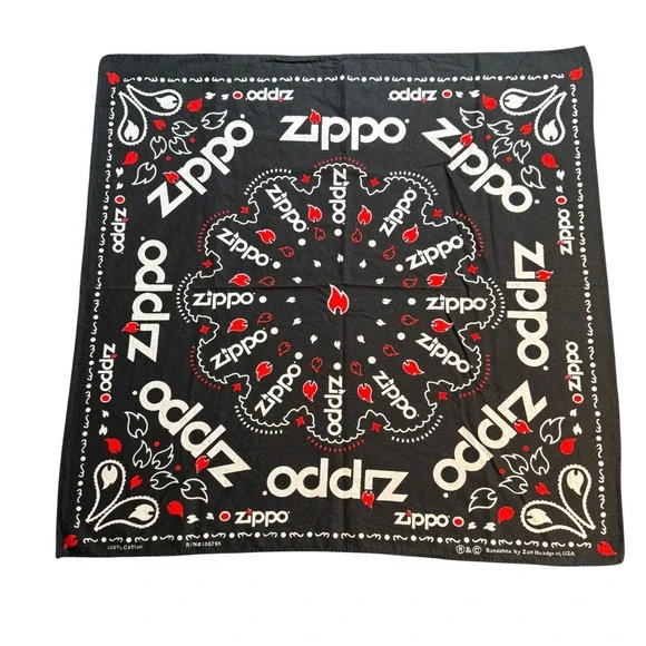 Zippo Black Red Paisley Logo Cotton‎ Bandana Zan Headgear USA