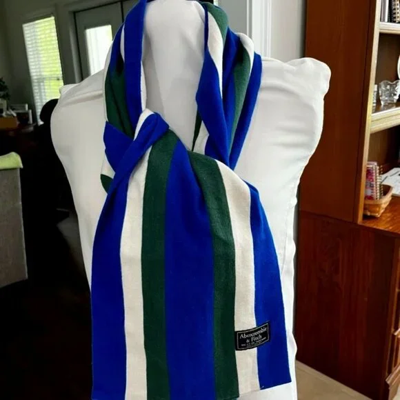 Abercrombie & Fitch Scarf Cotton Striped Blue Green White Preppy