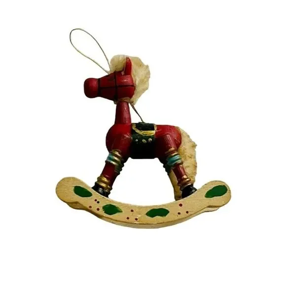 Russ Country Antique Ornaments Wooden Rocking Horse Red