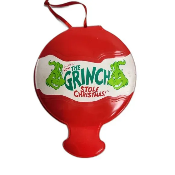 Vintage Dr. Seuss Grinch Plastic Ornament w/ Pull-Out Holiday Message Booklet