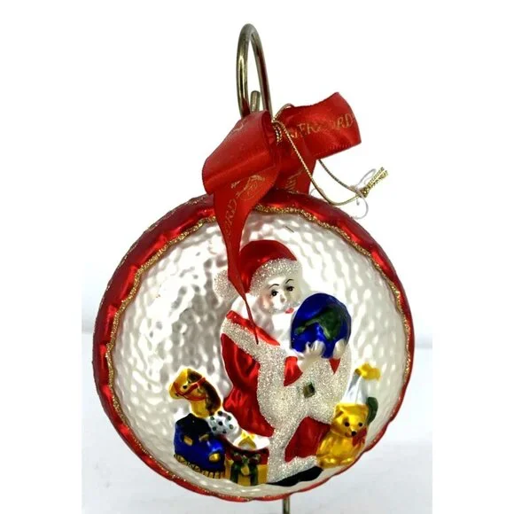 Waterford Christmas Ornament Santa Holding Globe Earth Toys Blown Glass 4